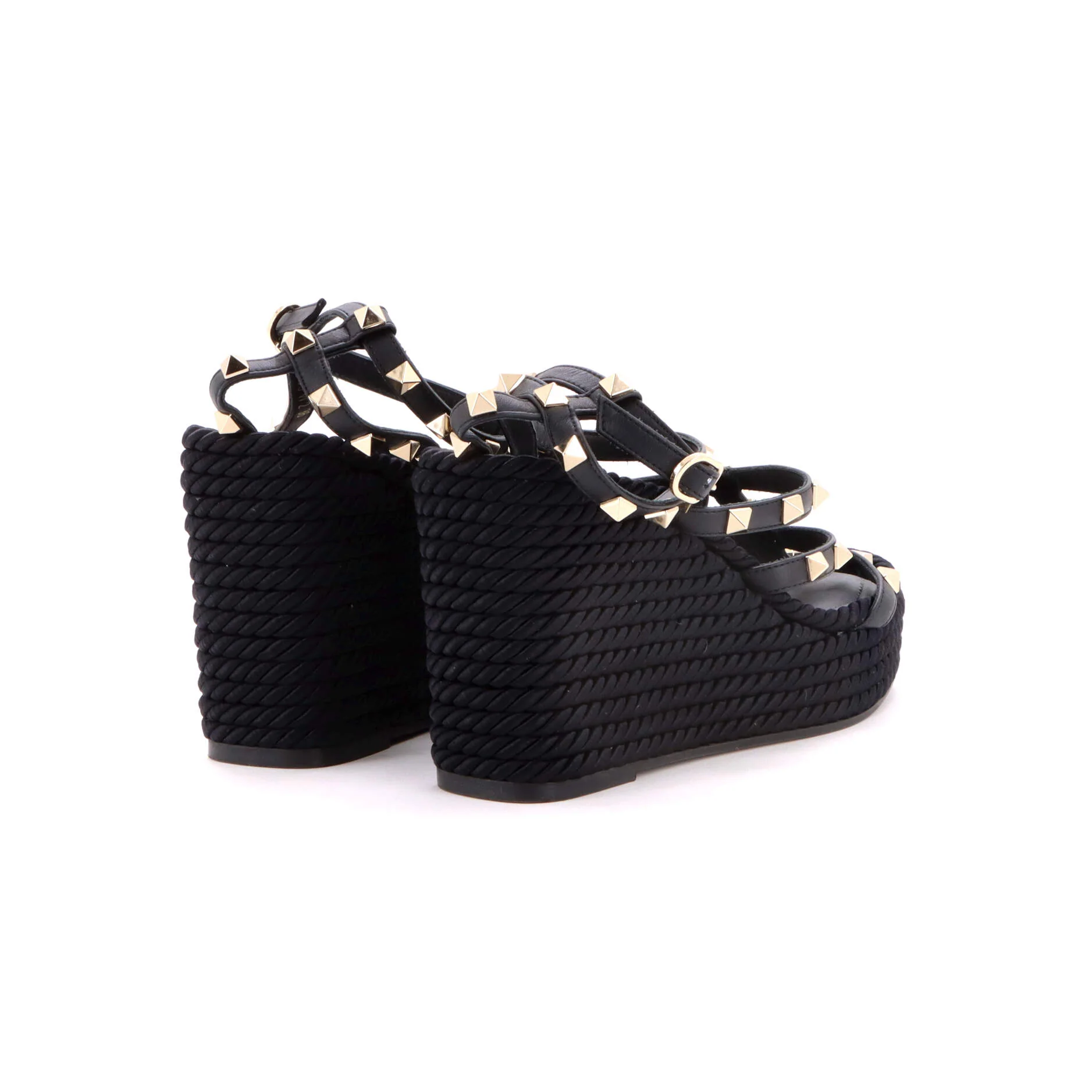 Women's Rockstud Caged Wedge Sandals Leather with Rope Detail - Image 3