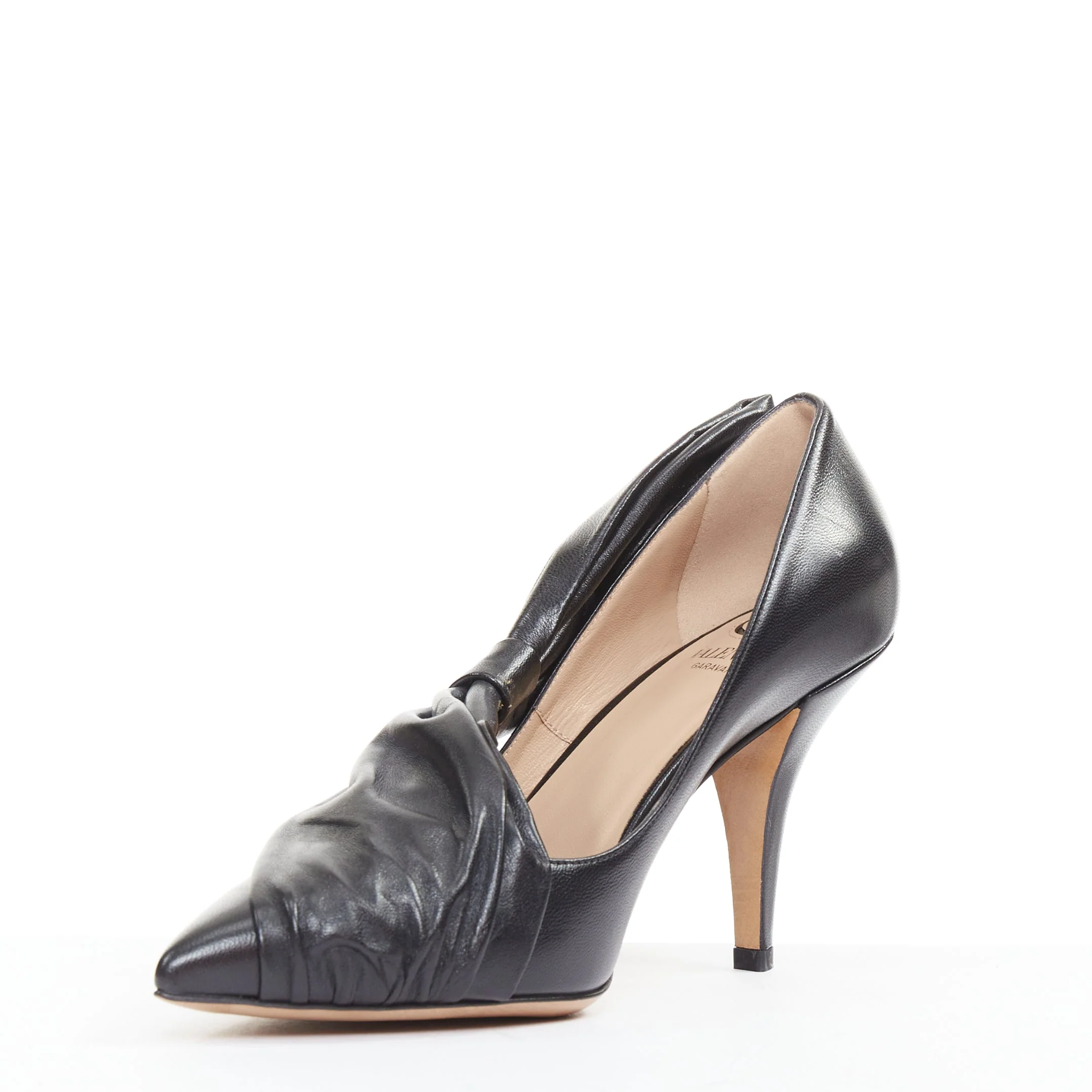 Women's VALENTINO black leather oversized bow point toe kitten pumps EU37 - Image 4