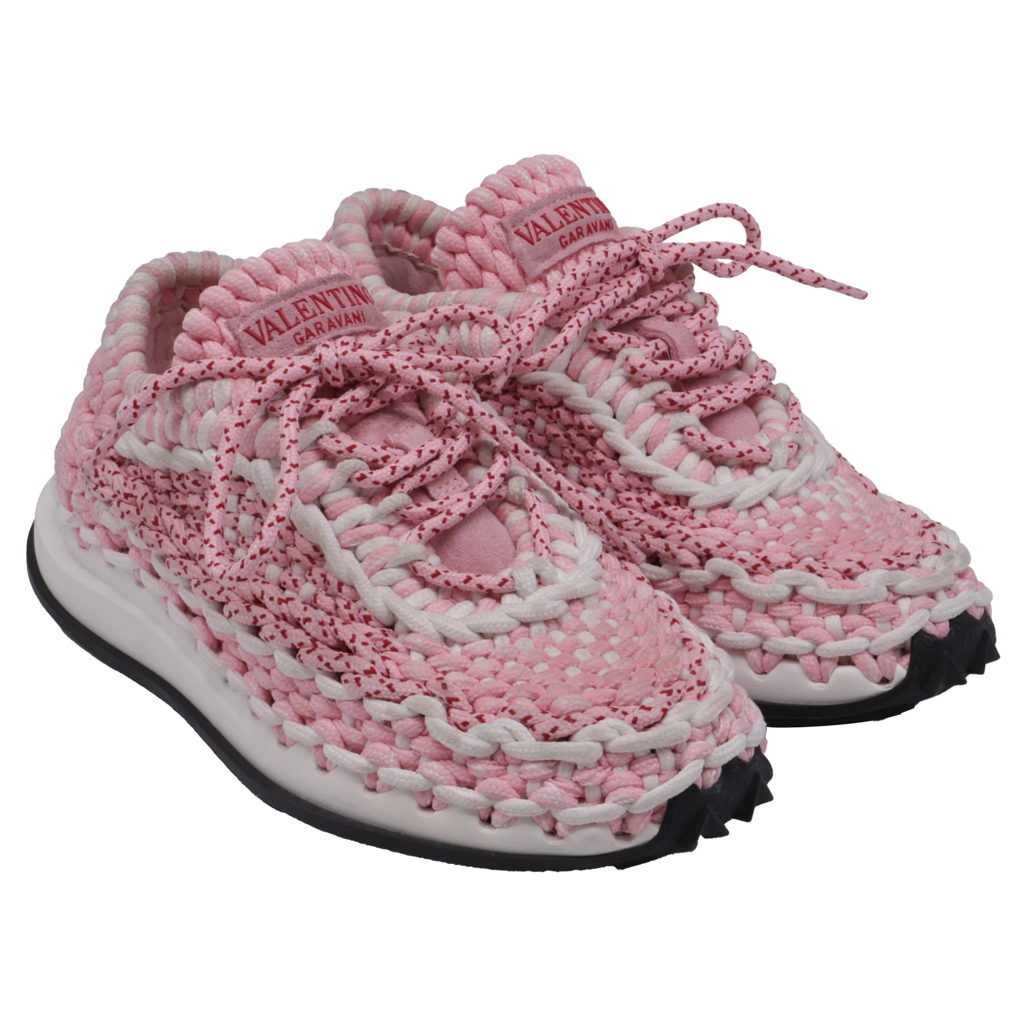Women's Valentino Crochet Sneakers in Pink Cotton - Image 3