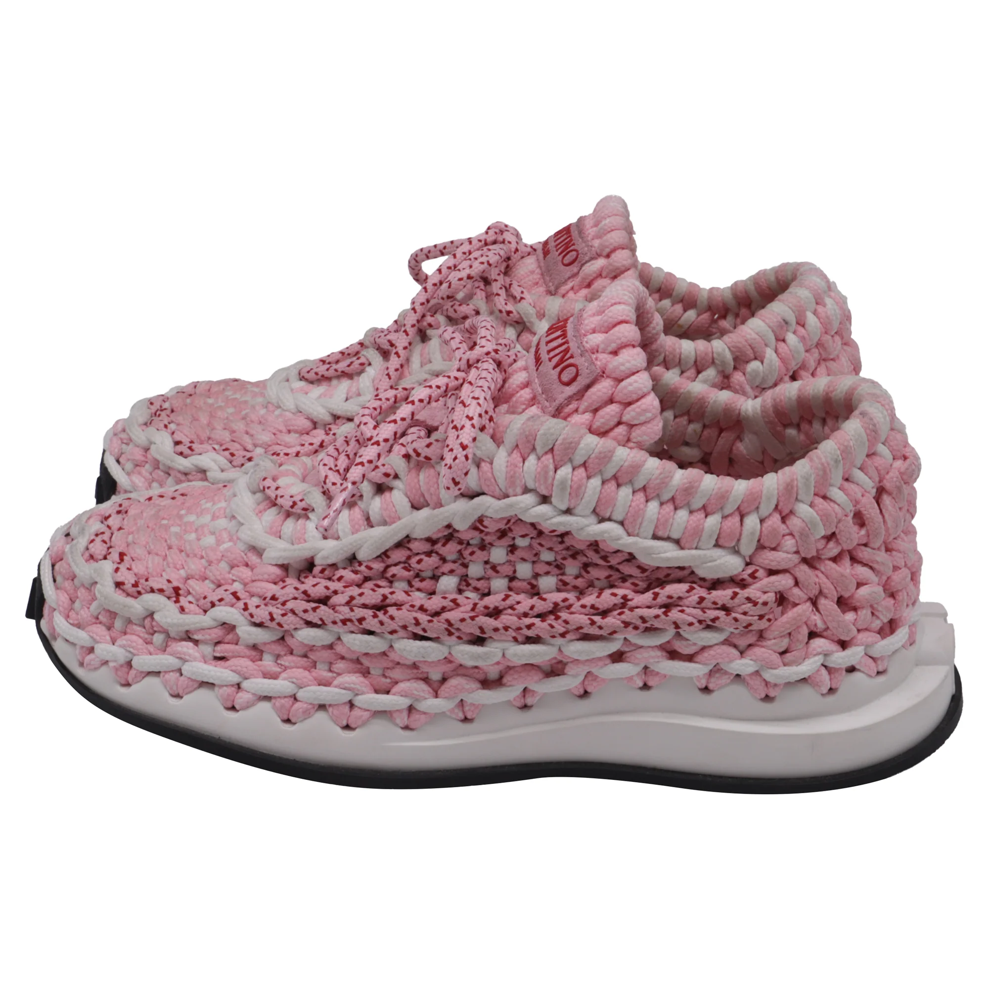 Women's Valentino Crochet Sneakers in Pink Cotton - Image 4