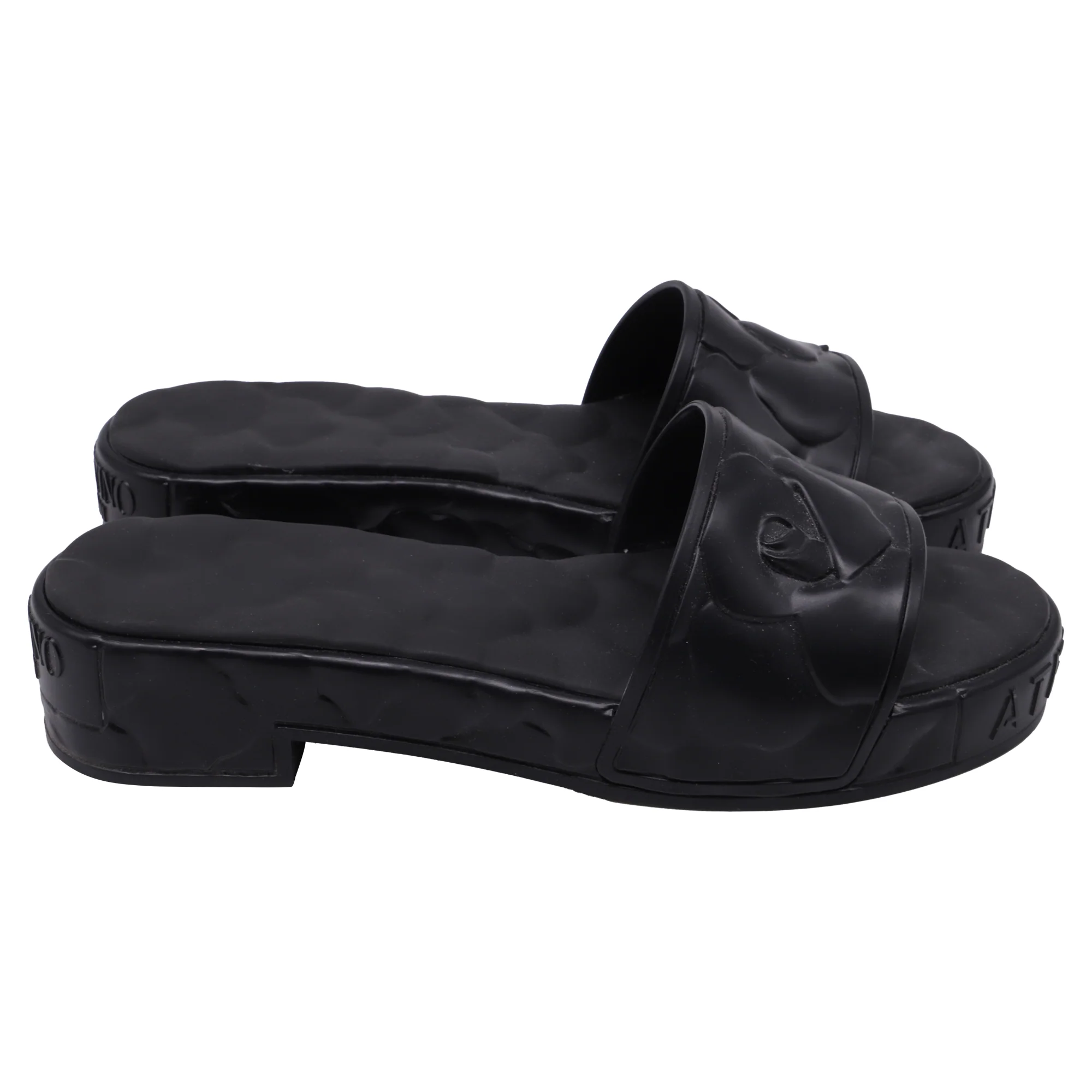 Women's Valentino Garavani Atelier Rose Platform Slides in Black Rubber