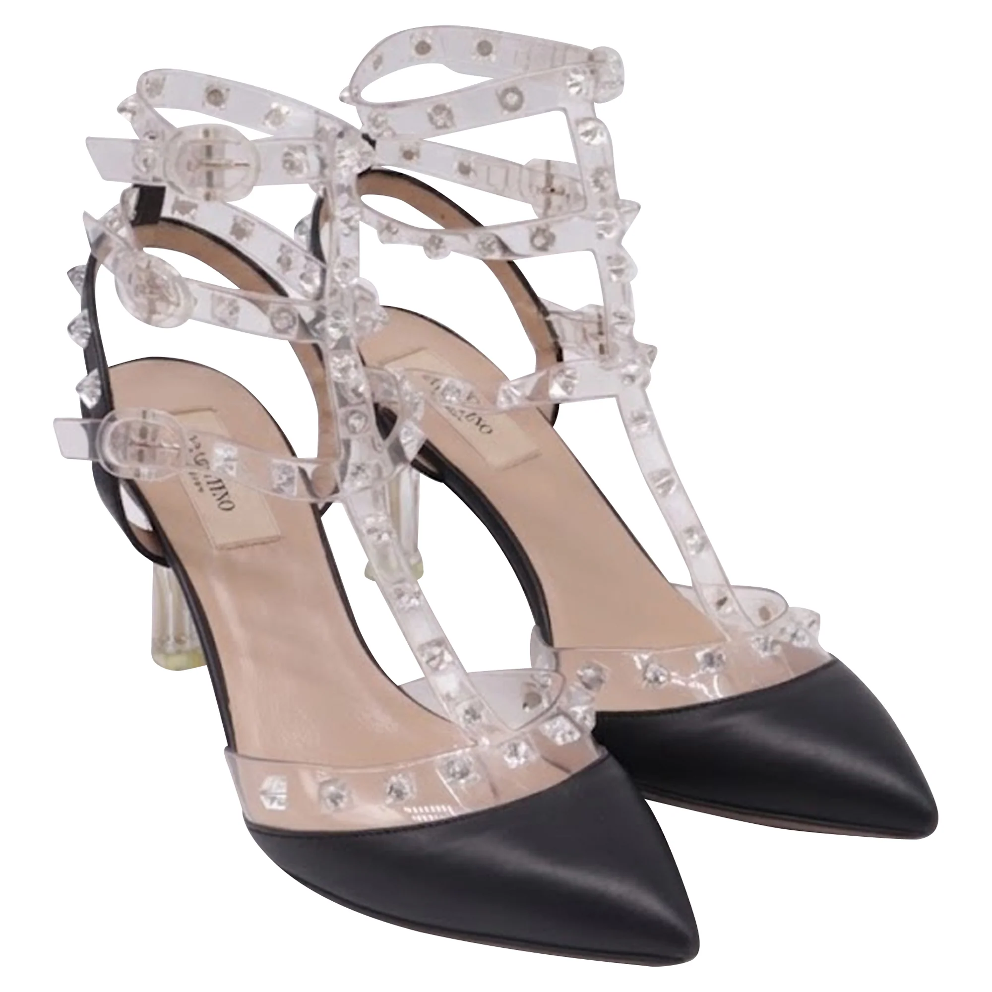 Women's Valentino Garavani Rockstud T-Strap Pumps in Black Leather - Image 3