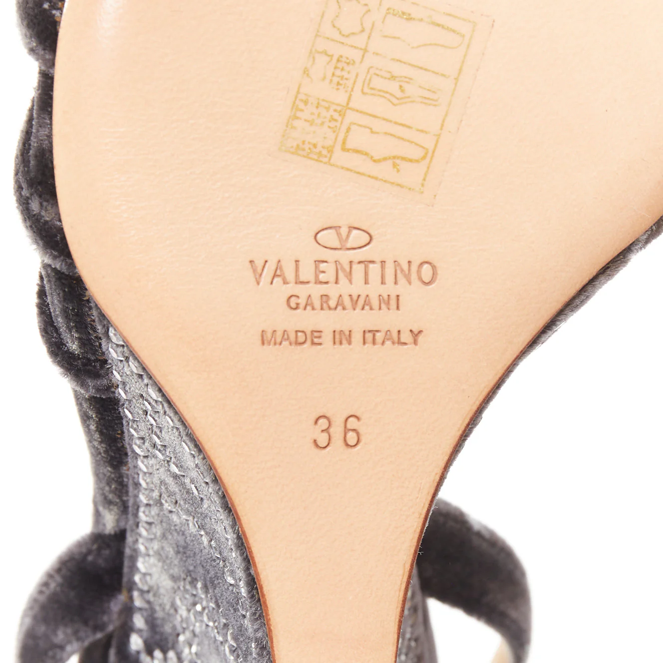 Women's VALENTINO GARAVANI Vintage dark grey crushed velvet crystal wedge sandals EU36 - Image 10