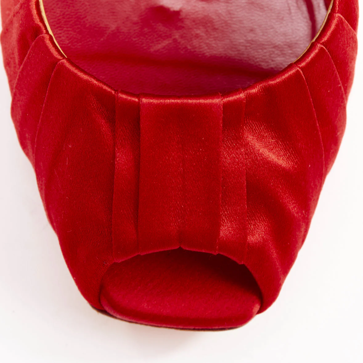 Women's VALENTINO red pleated satin ribbon bow peep toe stiletto pumps EU37 - Image 6