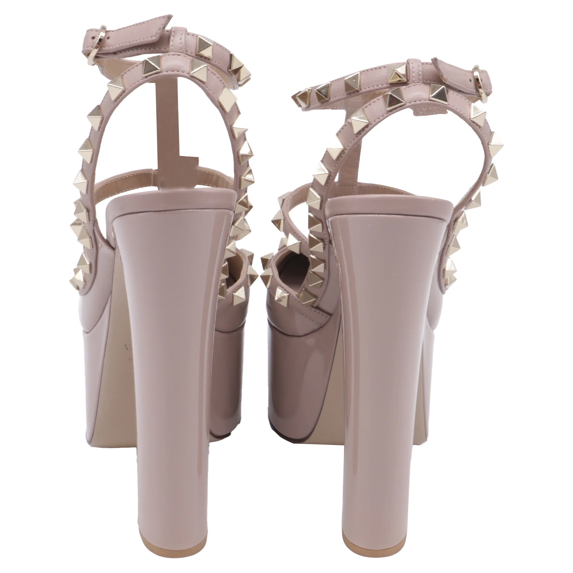 Women's Valentino Rockstud 155 Platform Pumps in Beige Patent-Leather - Image 5