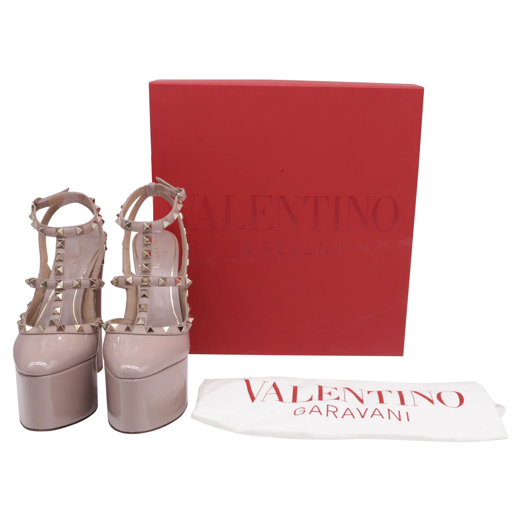 Women's Valentino Rockstud 155 Platform Pumps in Beige Patent-Leather - Image 6