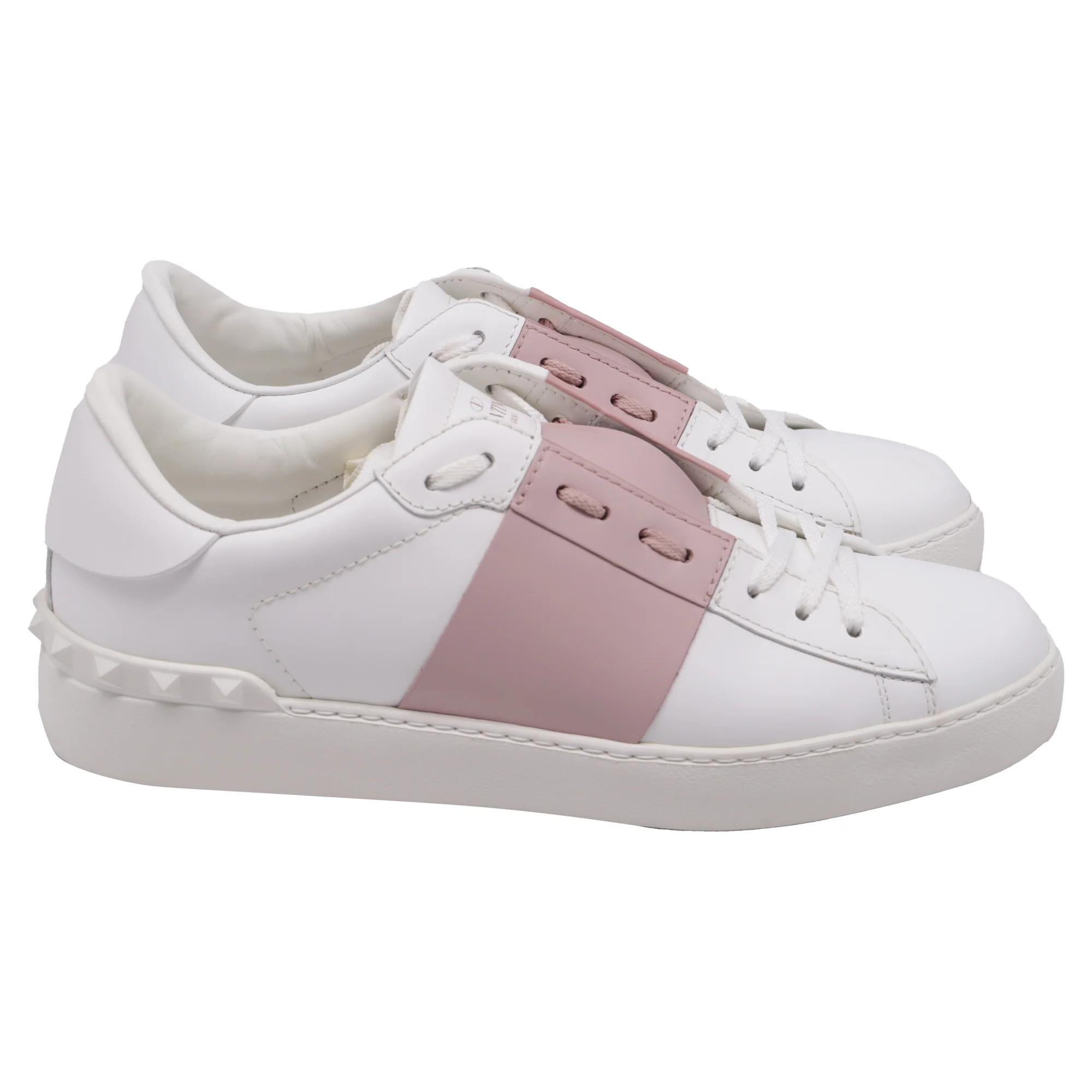 Women's Valentino Rockstud Low Top Sneakers in White Leather