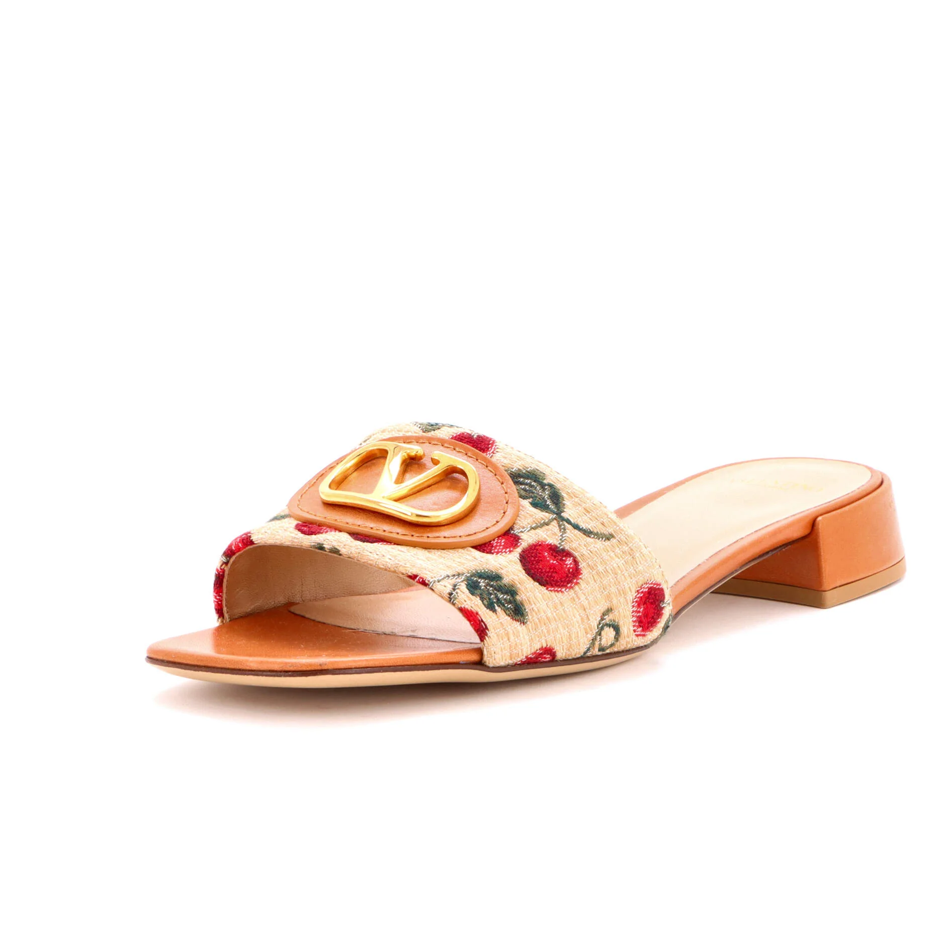 Women's VLogo Slide Sandals Cherryfic Raffia and Leather