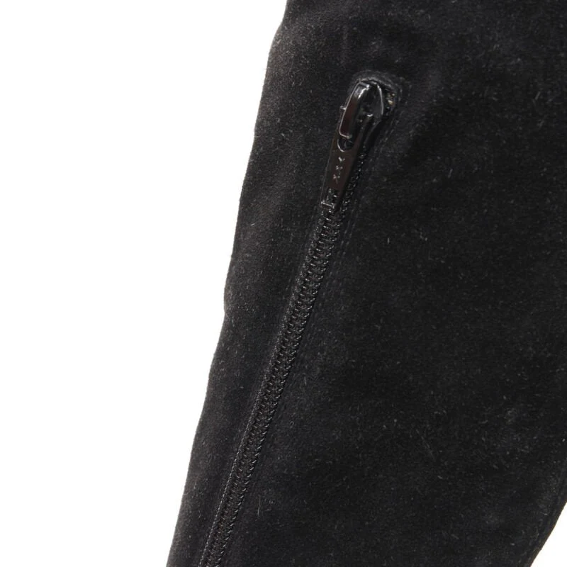 Women's GIANNI VERSACE black suede scalloped topline gold heel knee high boot EU37 - Image 10