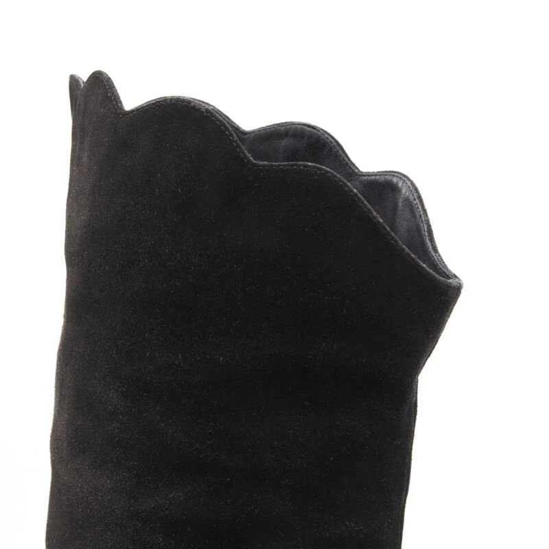 Women's GIANNI VERSACE black suede scalloped topline gold heel knee high boot EU37 - Image 8