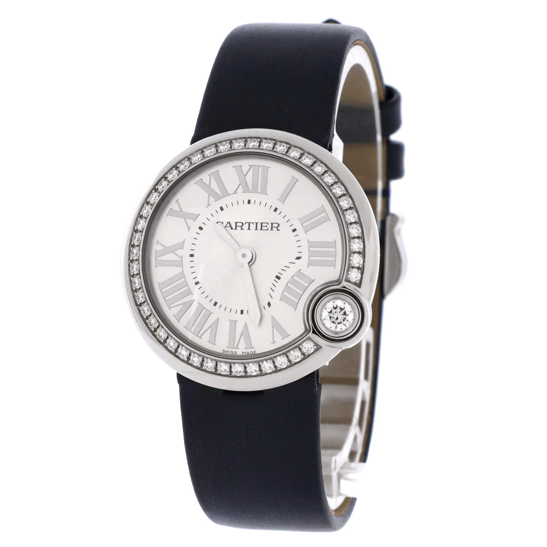 Ballon Blanc de Cartier Quartz Watch Stainless Steel and Satin with Diamond Bezel 30 - Image 3