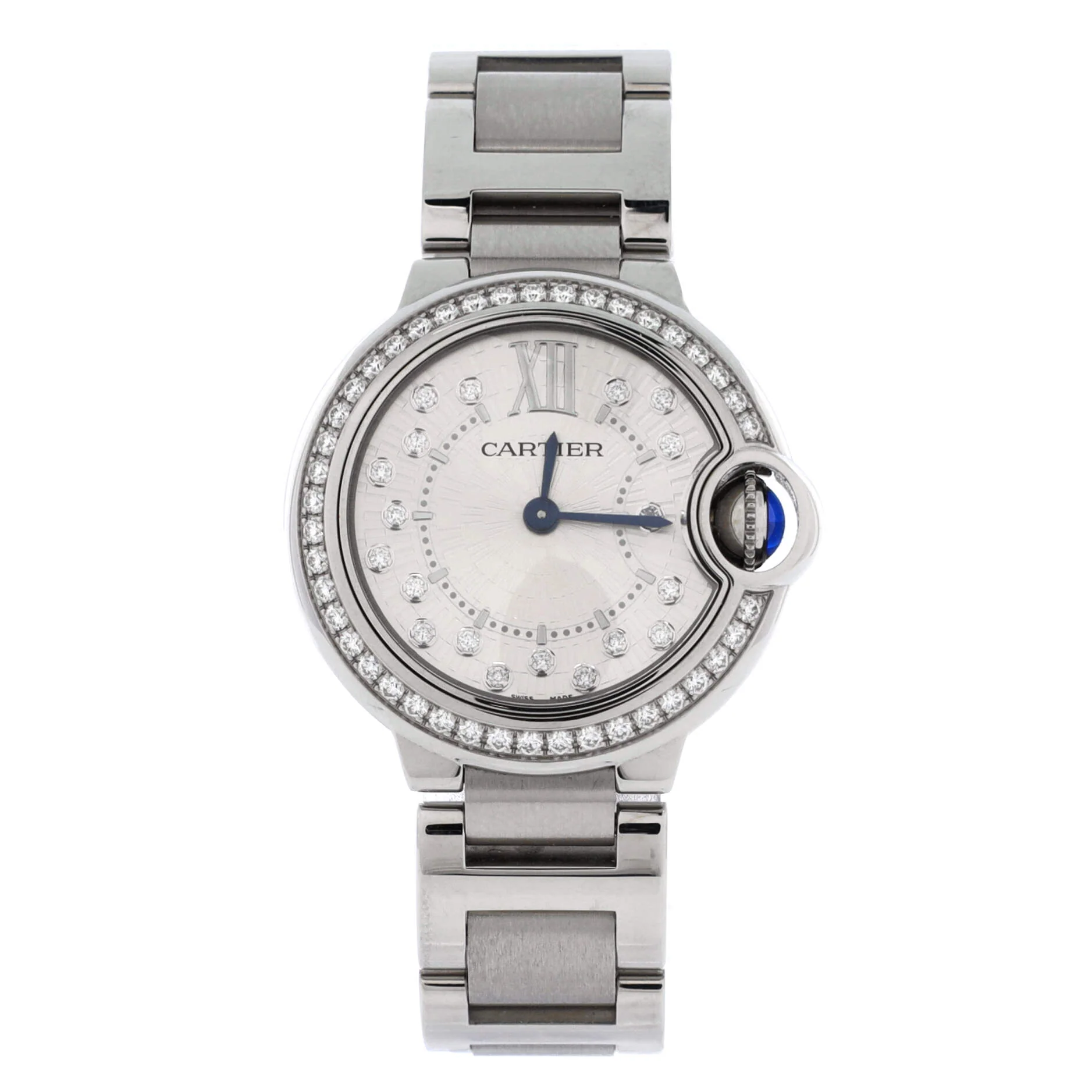Ballon Bleu de Cartier Quartz Watch Stainless Steel with Diamond Bezel and Markers 28
