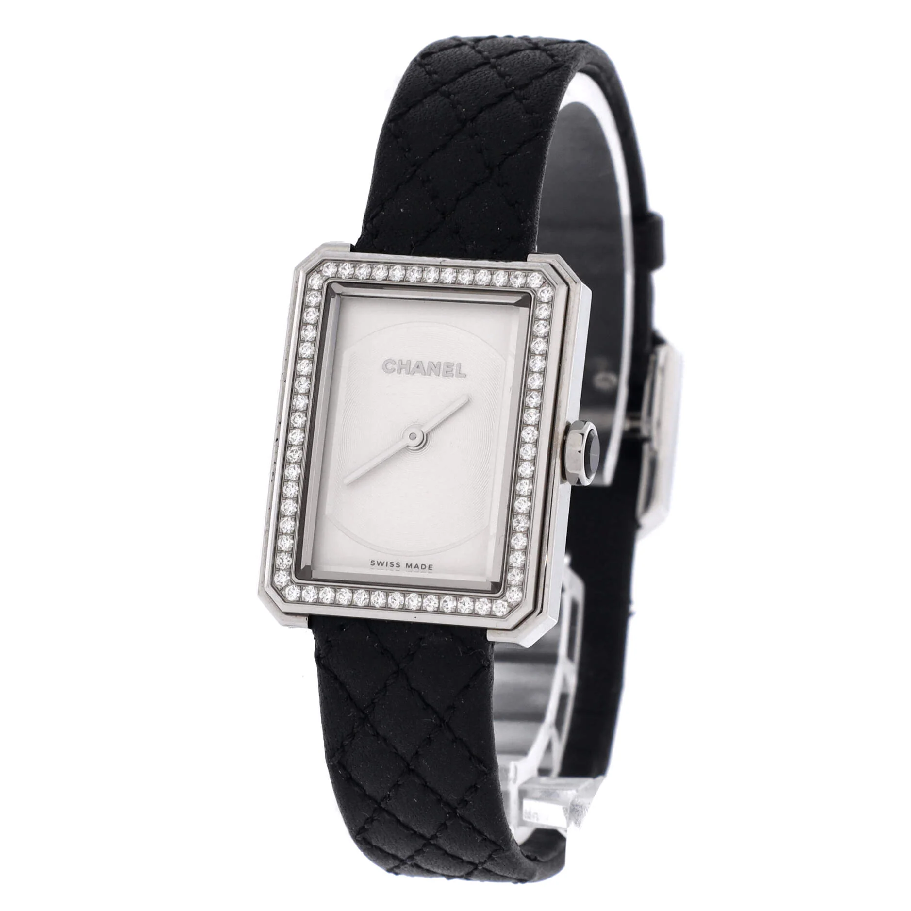 Boy·Friend Quartz Watch Stainless Steel and Quilted Leather with Diamond Bezel 22 - Image 2