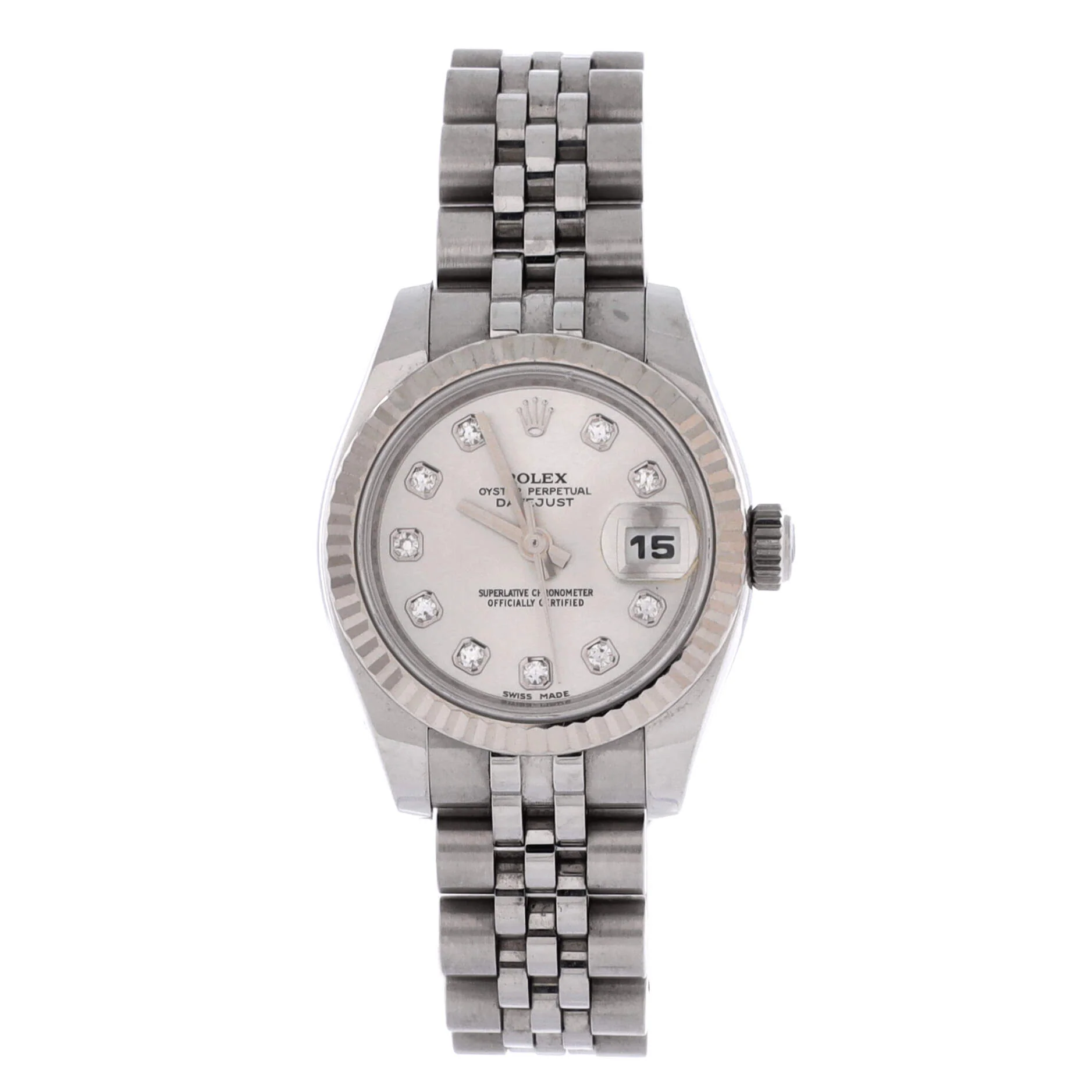 Oyster Perpetual Datejust Automatic Watch Stainless Steel and White Gold with Diamond Markers 26