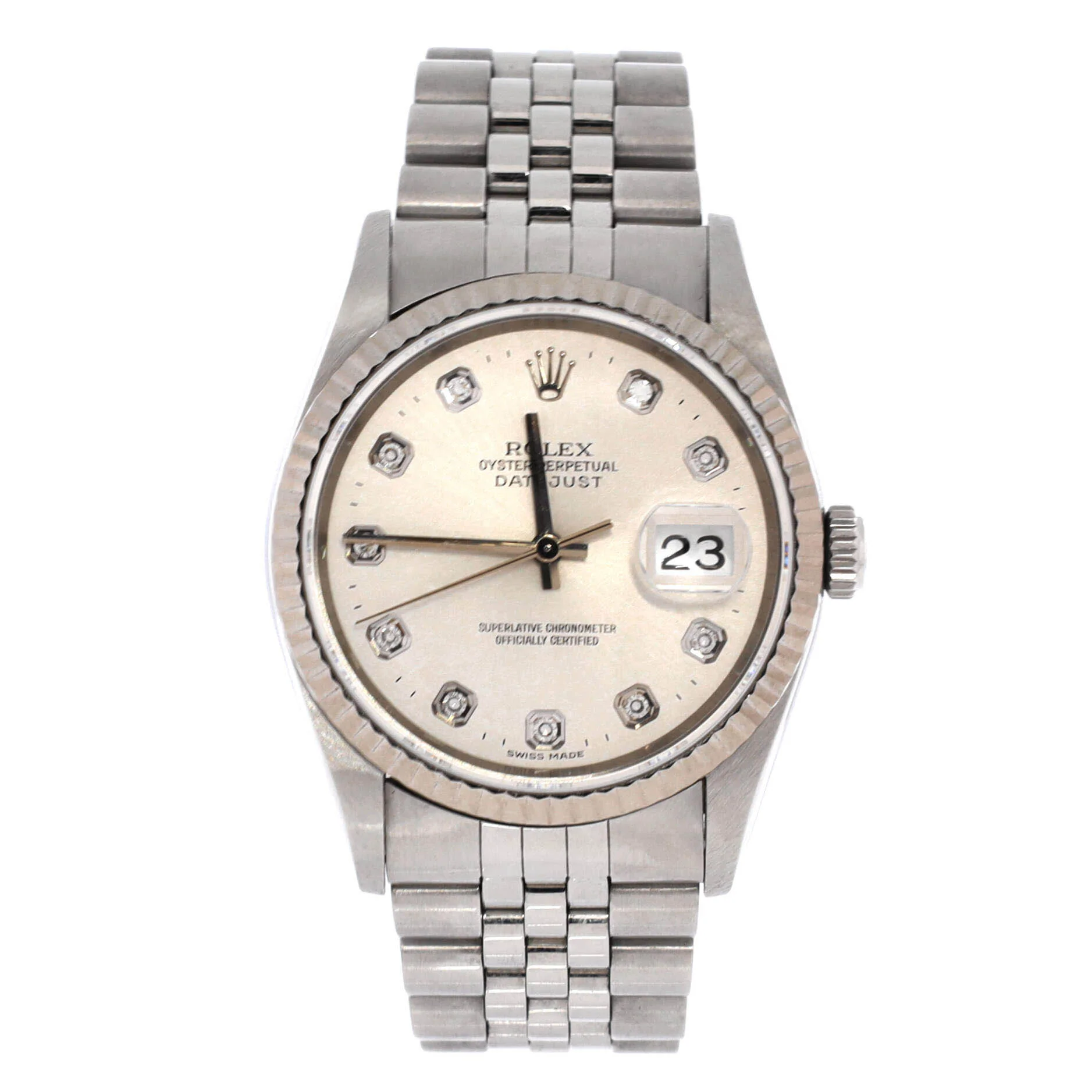 Oyster Perpetual Datejust Automatic Watch Stainless Steel and White Gold with Diamond Markers 36