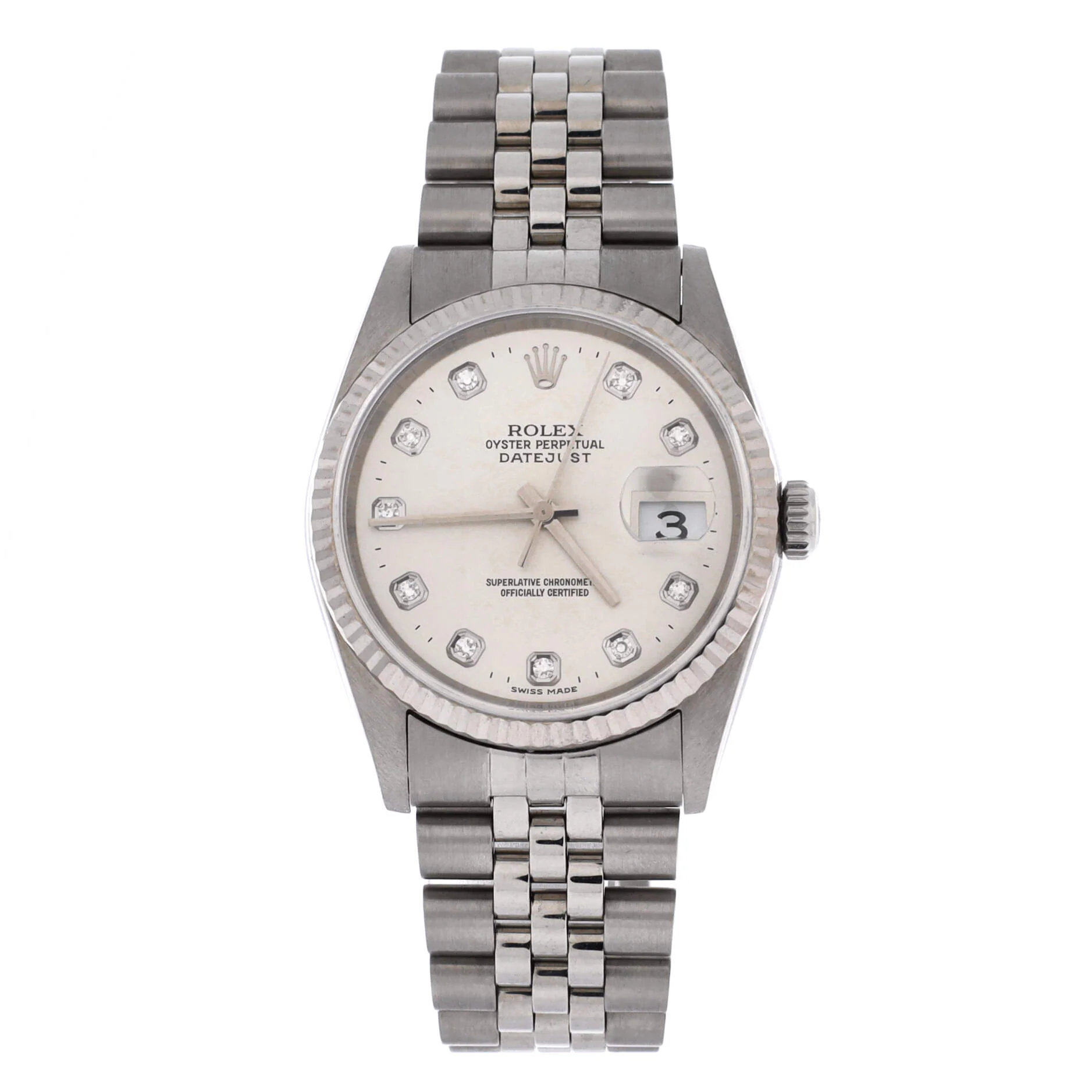 Oyster Perpetual Datejust Automatic Watch Stainless Steel and White Gold with Diamond Markers 36