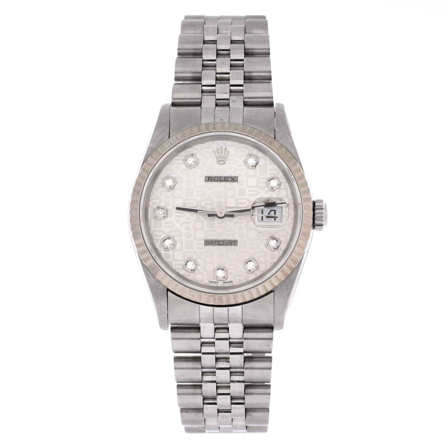 Oyster Perpetual Datejust Automatic Watch Stainless Steel and White Gold with Diamond Markers 36