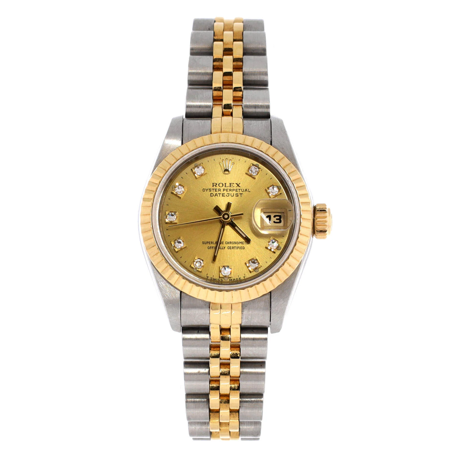Oyster Perpetual Datejust Automatic Watch Stainless Steel and Yellow Gold with Diamond Markers 26