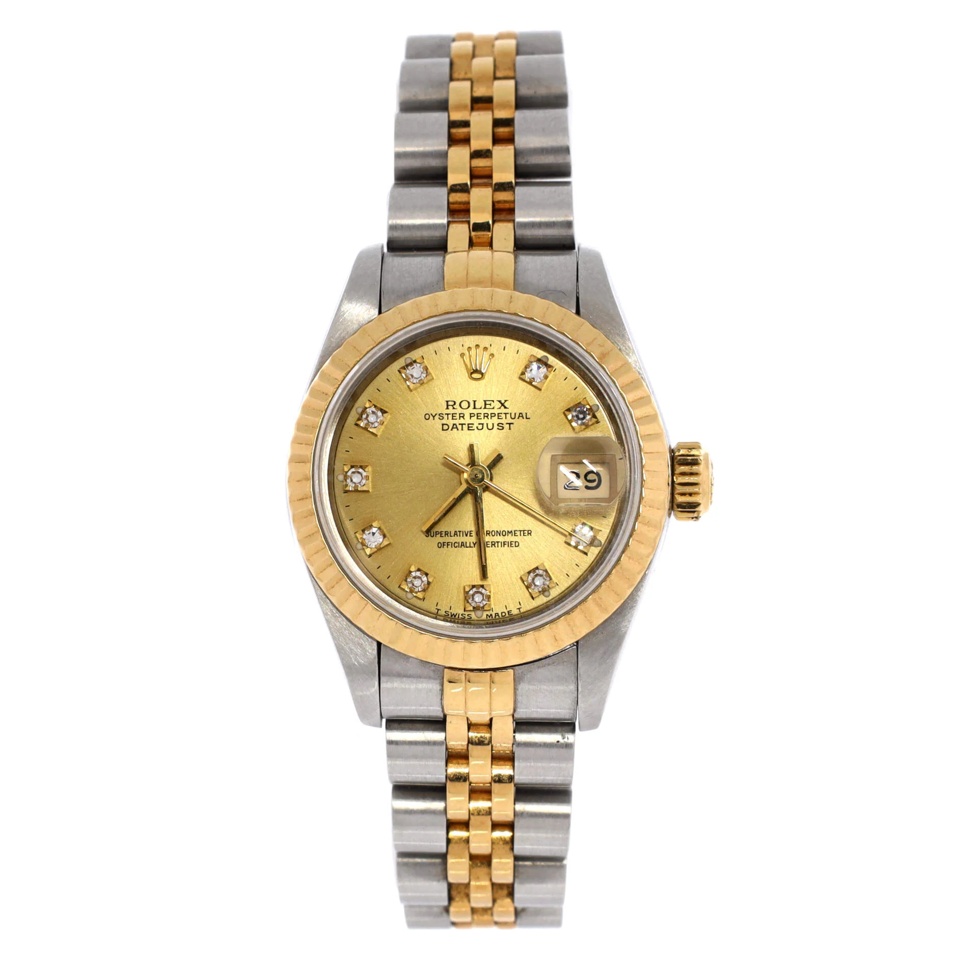 Oyster Perpetual Datejust Automatic Watch Stainless Steel and Yellow Gold with Diamond Markers 26
