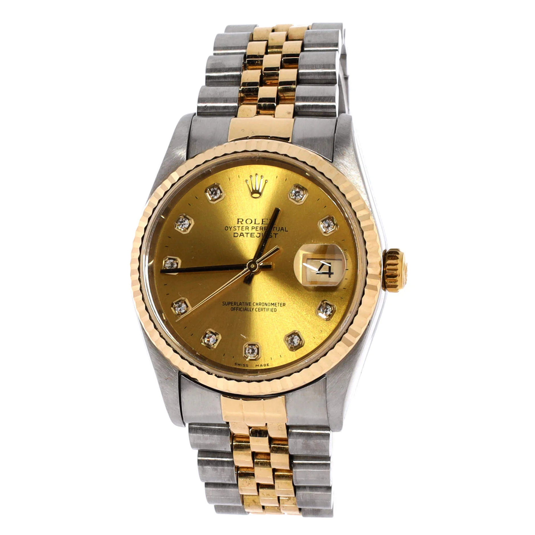 Oyster Perpetual Datejust Automatic Watch Stainless Steel and Yellow Gold with Diamond Markers 36 - Image 2