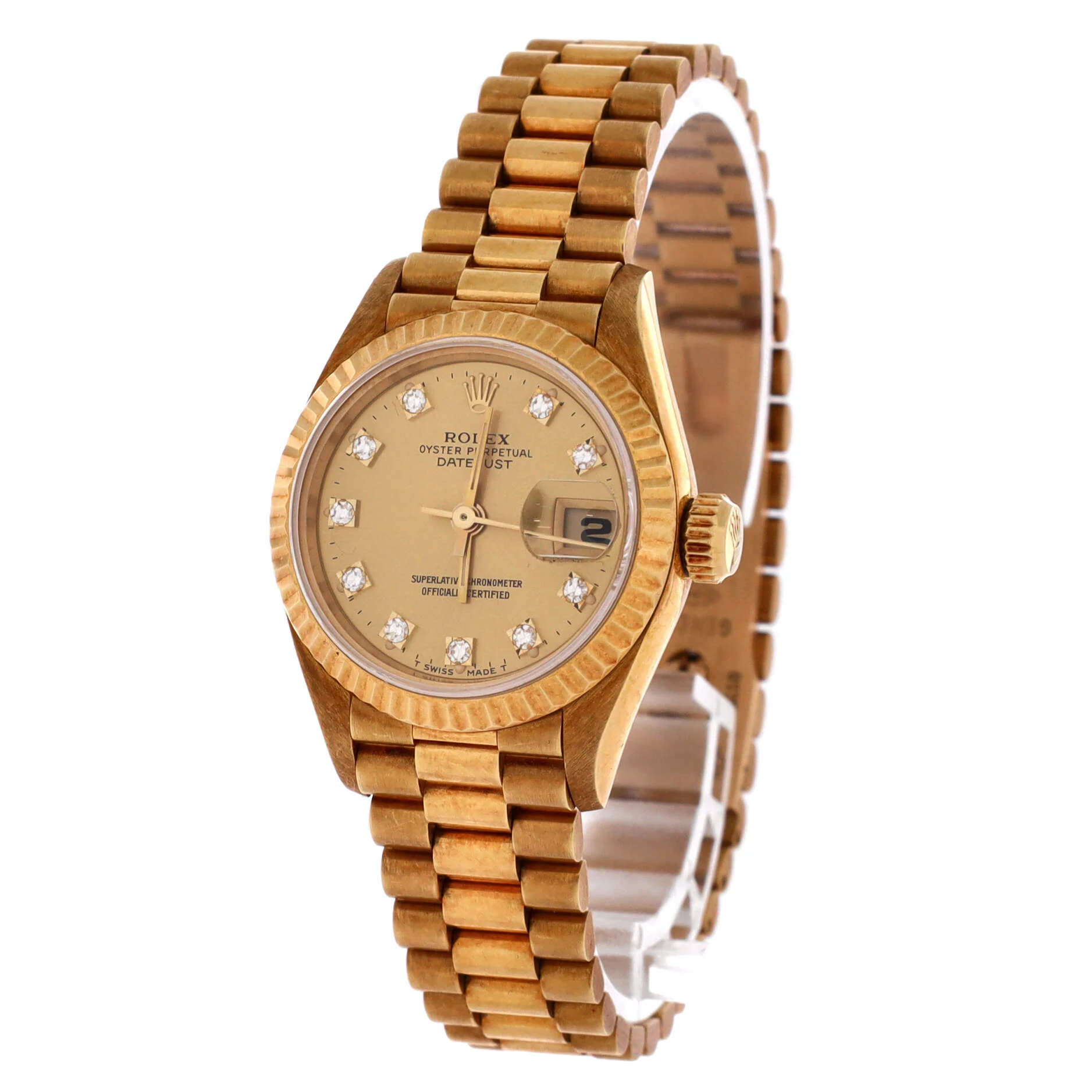 Oyster Perpetual Datejust Automatic Watch Yellow Gold with Diamond Markers 26 - Image 3
